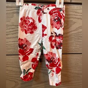 Floral Red and White Kids Leggings